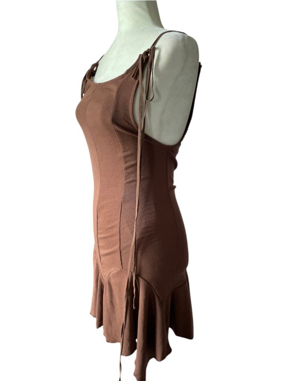 Free People Good Feels Pointed Drop-Waist Mini Dress SZ S Brown Fairy Dress boho - Picture 5 of 9